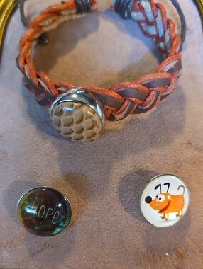 Vintage Boho Braided Leather Ginger Snap Bracelet Set with 3 Buttons